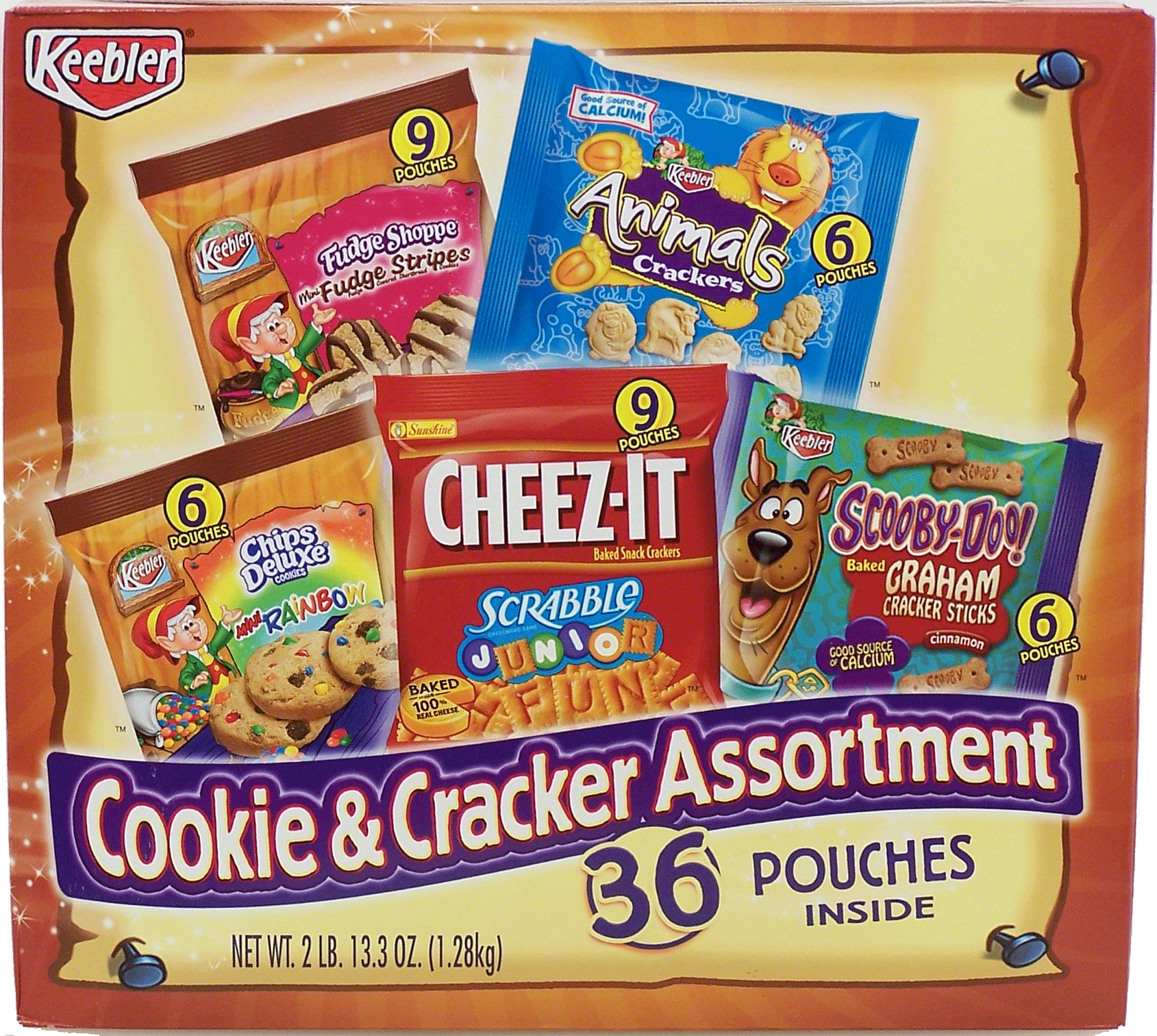 Keebler  cookie & cracker assortment; fudge stripes, animal crackers, chips deluxe, graham cracker sticks, 36 Full-Size Picture